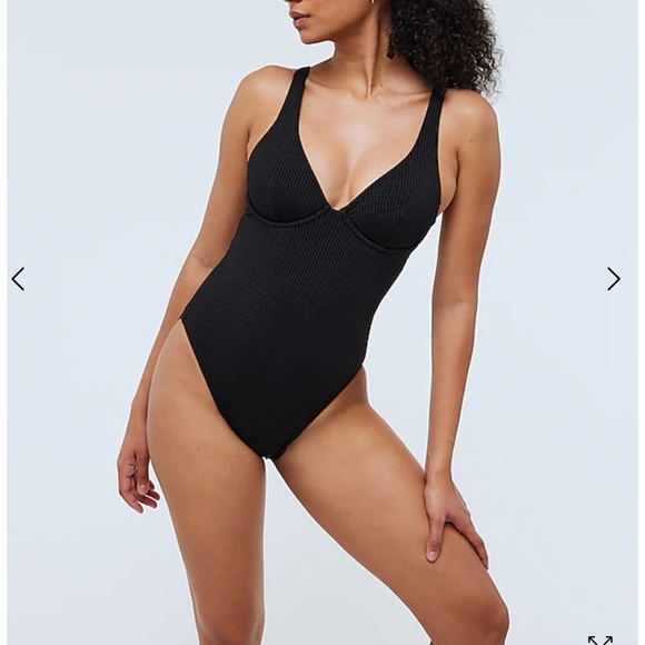 NWT Madewell black Ribbed Underwire Open-Back one piece swimsuit medium - Picture 2 of 3
